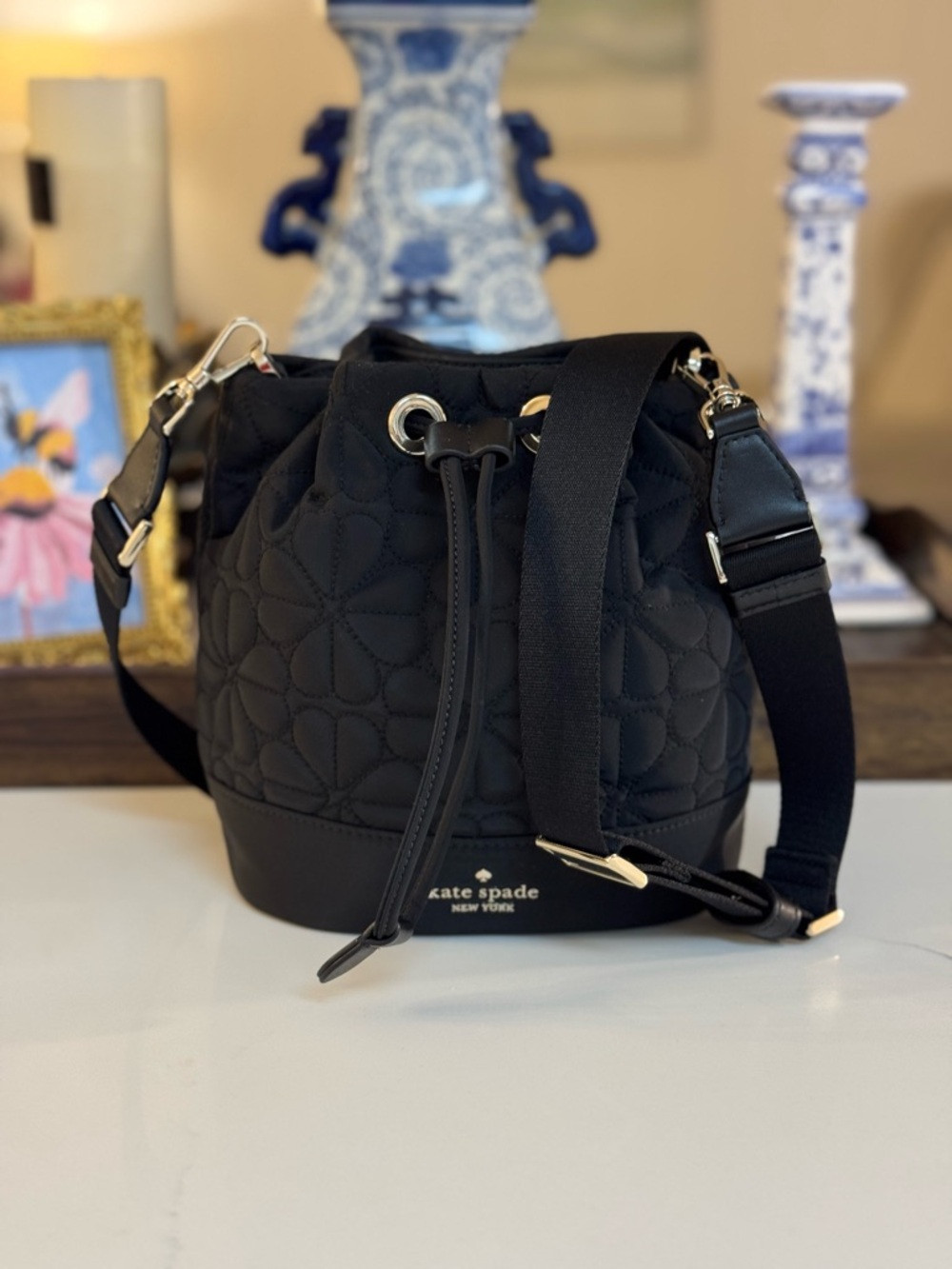 🖤NWOT KATE SPADE ♠️ NEW YORK SPADE FLOWER BLACK BUCKET BAG!
